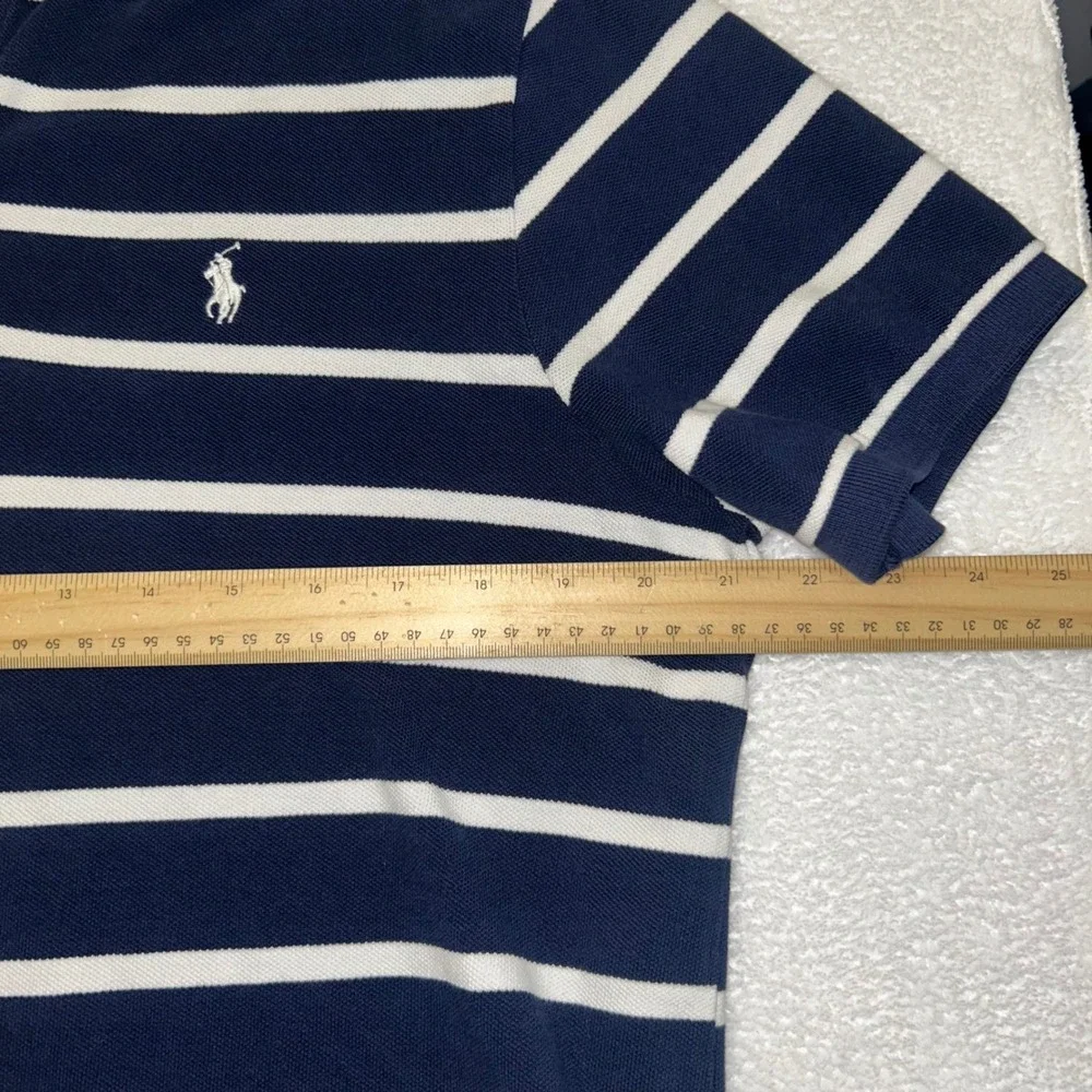 Polo Ralph Lauren Rugby Shirt Vintage Y2K Striped Mens L Navy Blue Short Sleeve